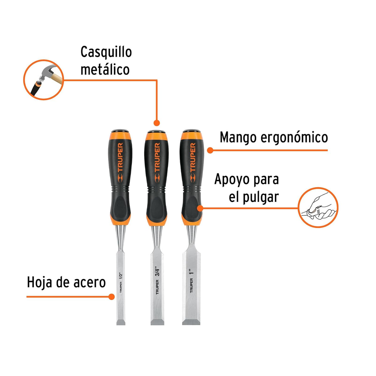 Truper JFT-3 Juego de 3 Formones Truper, color,, pack of/paquete de 1