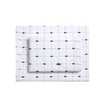 Lacoste Slice - Juego de sábanas de 4 Piezas de percal 100% algodón, Fresco, crujiente, Mate y Duradero, Certificado Oeko-Tex, Estampado, Azul Marino, tamaño matrimonial