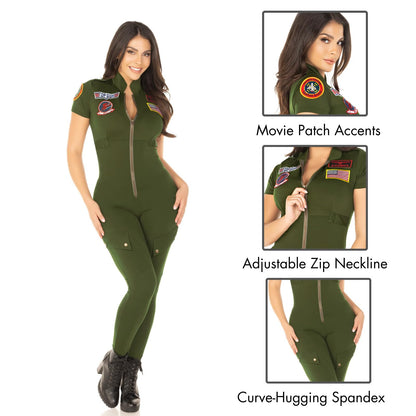 Leg Avenue Women's Top Gun Flight Suit Costume, Khaki