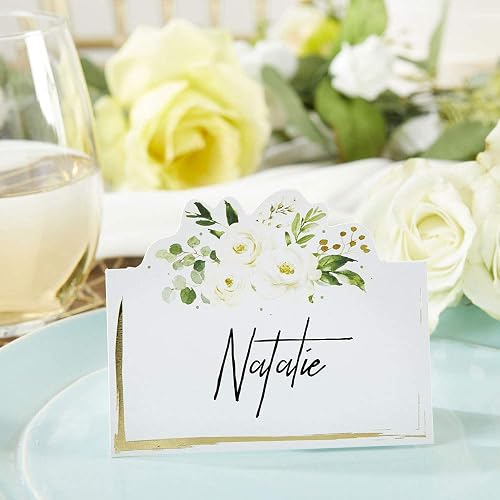 Kate Aspen - Decoración de fiesta verde salvia, tarjetas de tienda de campaña floral de eucalipto (juego de 50), perfectas para baby shower y despedidas de novia