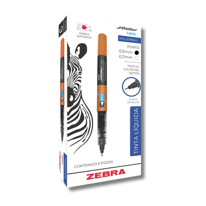 Zebra Bolígrafo J-Roller Tinta Líquida Punta 0.5 mm Caja 6 Piezas - Negro