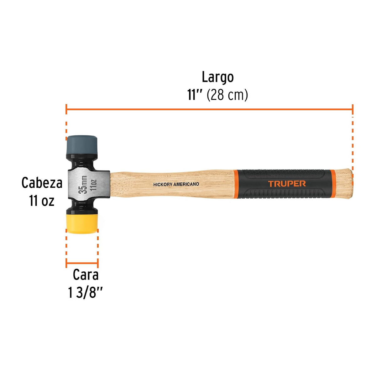 Truper MASU-35, Martillo 35 mm con caras suaves intercambiables Grip