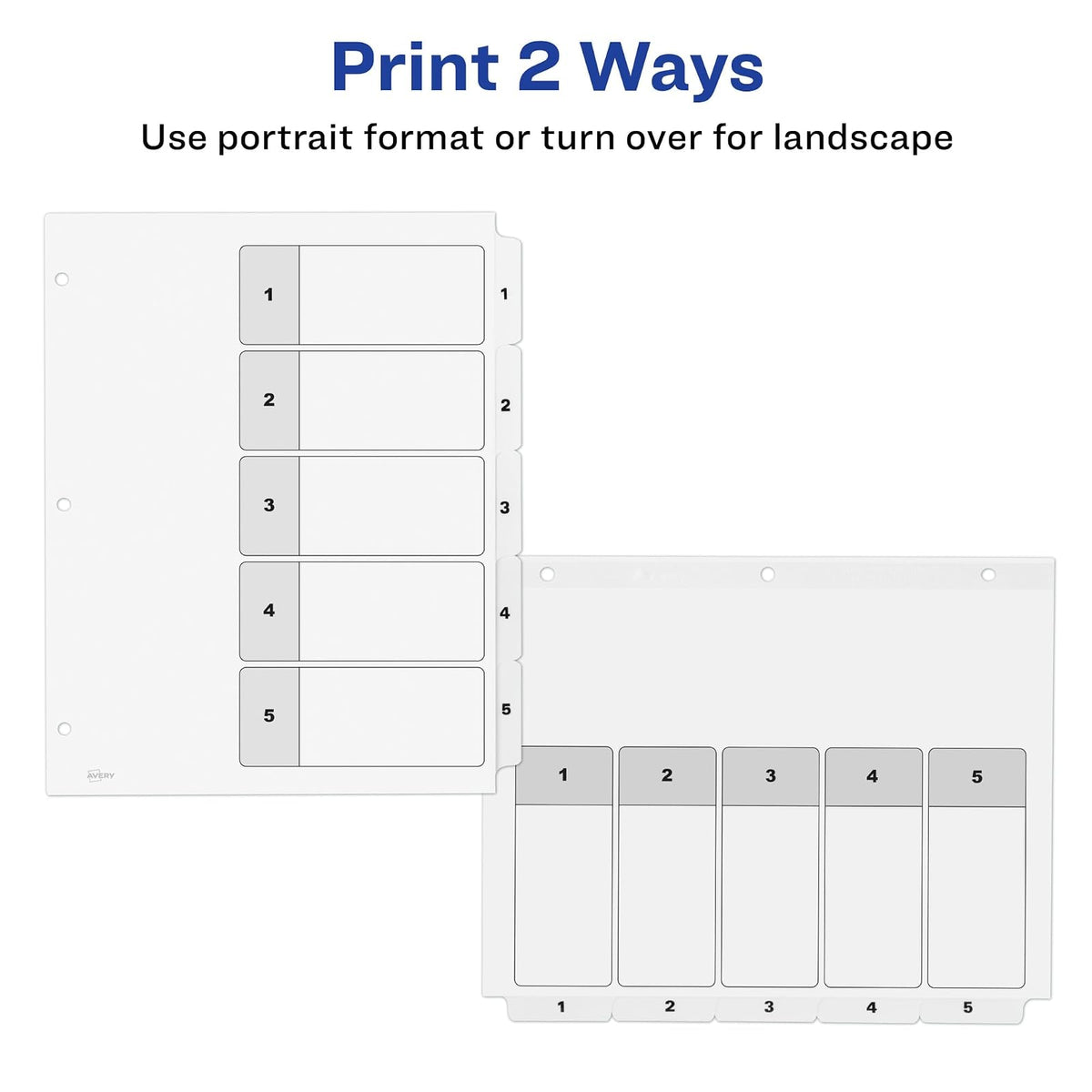 Avery 11821 - Divisores de 5 pestañas para carpetas de 3 anillos, tabla de contenido personalizable, pestañas blancas clásicas, 6 juegos