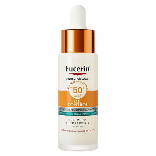 EUCERIN Protector Solar Oil control Serum ultra ligero FPS50+, 30ml, con 16 horas de protección