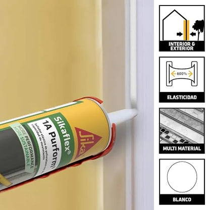 Sika - Sellador de Juntas Elástico Sikaflex 1A Purform - Uso Interior y Exterior - Blanco - Salchicha 600 ml Resistente al Agua