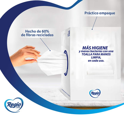 Papel Higiénico Just 1; Con Hojas Cuádruples 50% Mas Gruesas, Centro Suave; Marca Regio; 12 Rollos + Toallas Para Manos 1 Paquete 160 Hojas, color, 160 Cuenta, pack of/paquete de