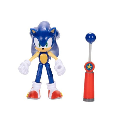 Sonic The Hedgehog JAKKS Pacific - Sega Figura Modern Sonic de 4″ con Blue Checkpoint – Articulada, Oficial y Coleccionable para Fans Desde 3+ Años