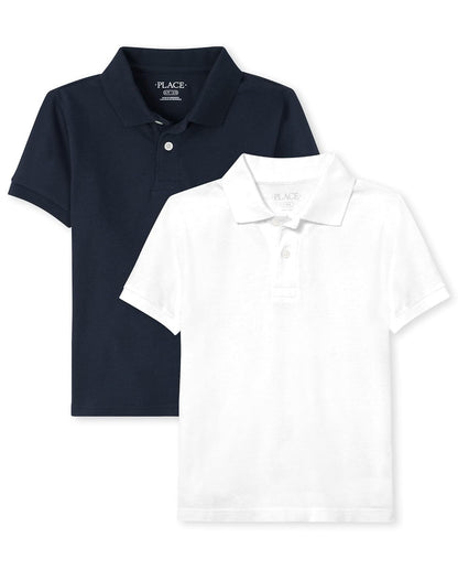The Children's Place Polo de Manga Larga, Paquete de Dos Camisa para Niños - Nautico - Blanco 2 Pack - 10-12 Años