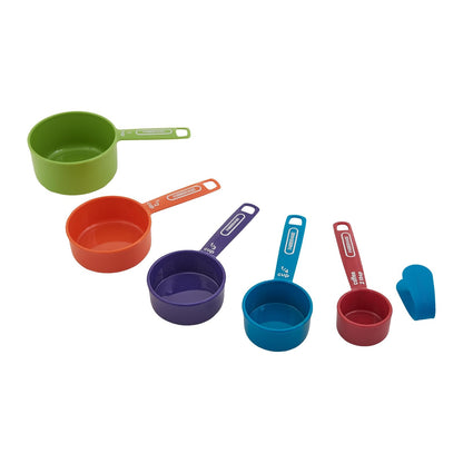 Farberware 5216439 Professional Plastic Measuring Cups with Coffee Spoon, Set of 5, Assorted Colors