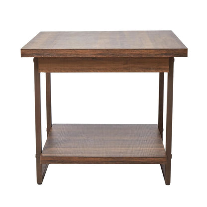 Mesa Lateral Auxiliar Color Nogal con 1 Entrepaño, Base de Metal y Tableros de Madera Industrial