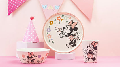 Zak Designs - Juego de vajilla para niños de Disney de 3 piezas, plato de bambú de melamina duradero y sostenible, tazón y vaso son perfectos para cenar con la familia (Minnie Mouse)