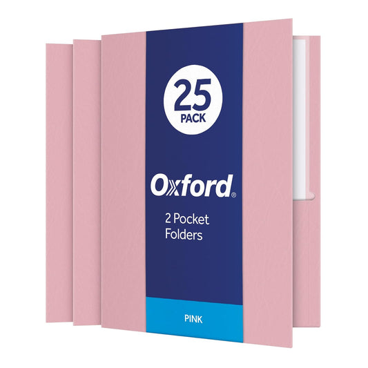 Fólder de bolsillo Oxford Twin, tamaño carta, 25 por caja, Rosado, 1 paquete