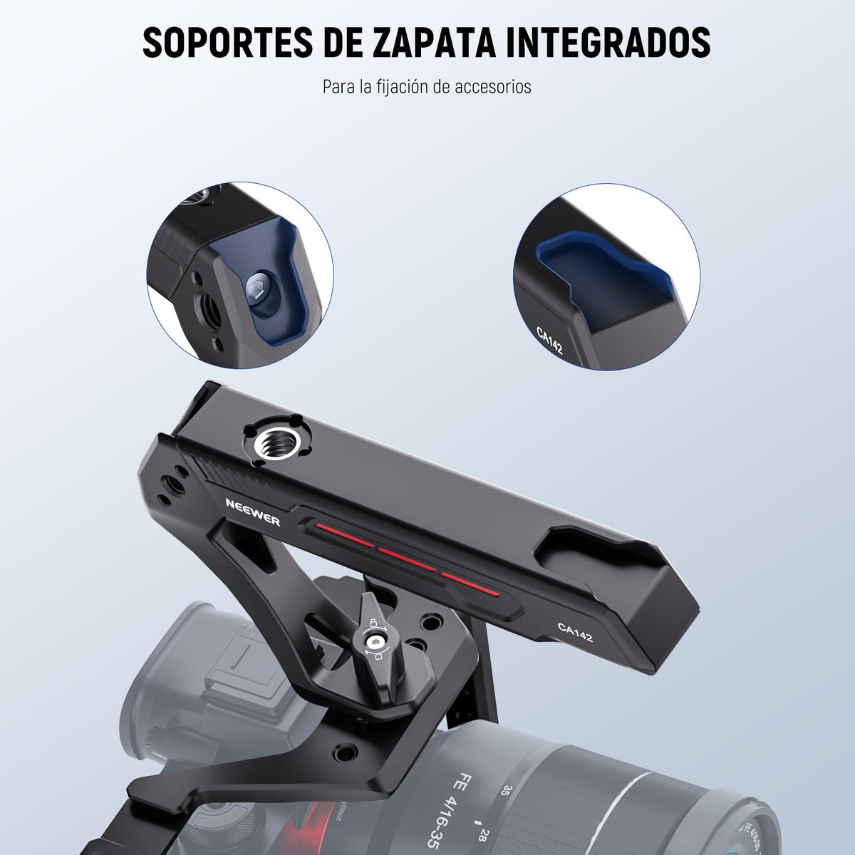 NEEWER BÁSICO Top Handle Cámara Ligera con 3/8" Pin para ARRI, Resistente Jaula Plástica Empuñadura Handle Grip w/ 1/4" 3/8" Agujeros Tornillo & Zapata Fría para Luz Video Mic, Carga Máx 10kg, CA142