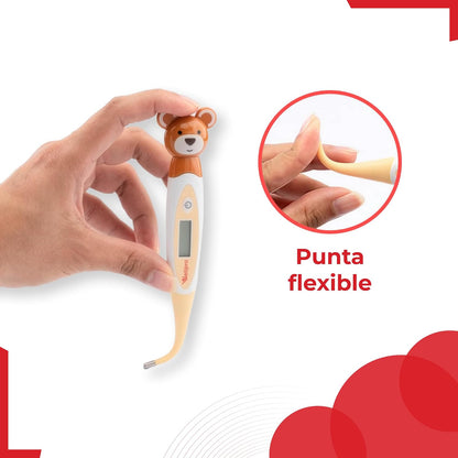 Wellpro Termómetro Pediátrico Digital Diseño de Osito, Anatómico creado especialmente para Bebés y Niños, Lectura Rápida en 30 Segundos, Diseño práctico