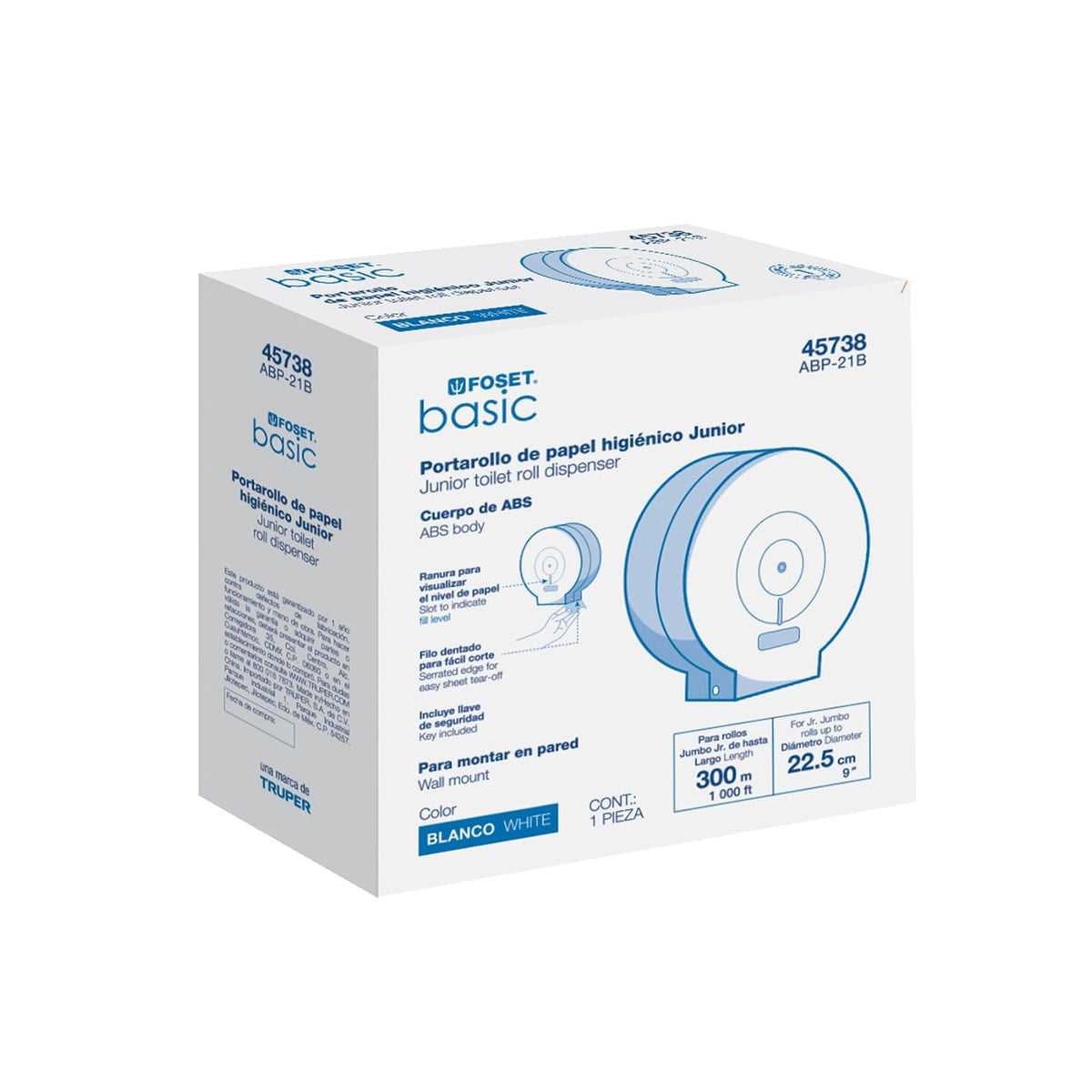 Foset Portarollo Junior de ABS, Blanco, Basic