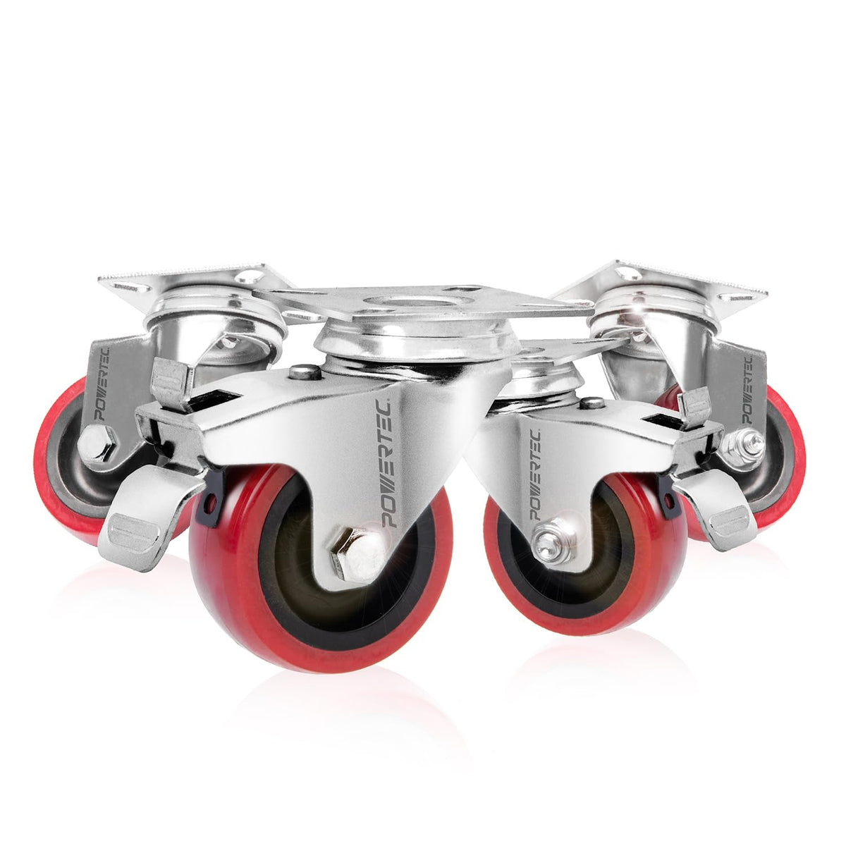 Powertec Ruedas Fijas de Placa 7.6 cm (3 Pulgadas), Juego de 4 - 400lbs, 2PK Swivel with break, 2PK without Break - 2 pulgadas (2 con descanso, 2 sin rotura)
