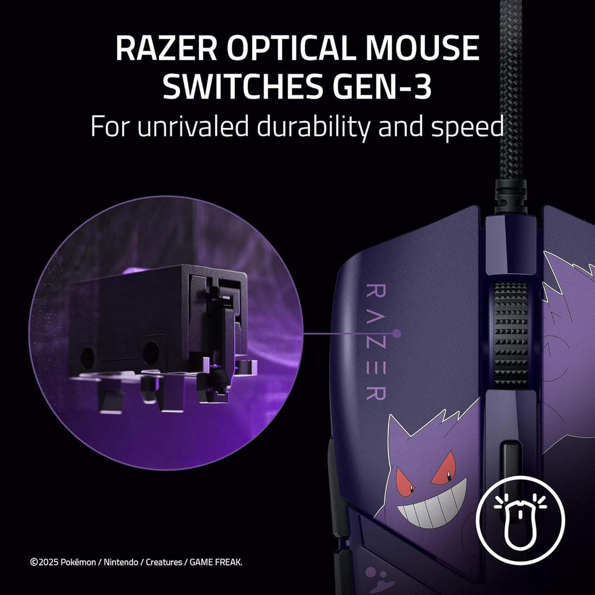 Razer Cobra Gengar Edition - Ratón para Juegos Ligero con Cable - Sensor 8500 dpi - 58g - Interruptor óptico 3th Gen - Iluminación cromada - Cable Speedflex - PC/Mac | Pokémon Gengar
