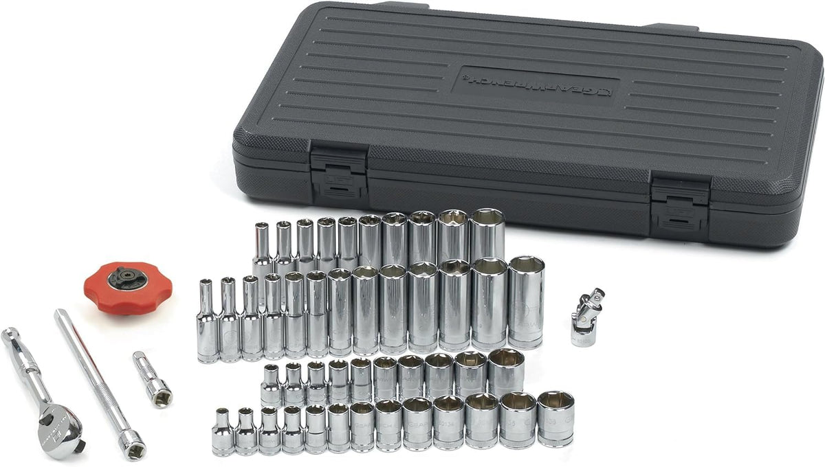 GEARWRENCH GEARWRENCH - Juego de herramientas para mecánica (54 piezas, 1/4", 6 puntos, métrico estándar y profundo)