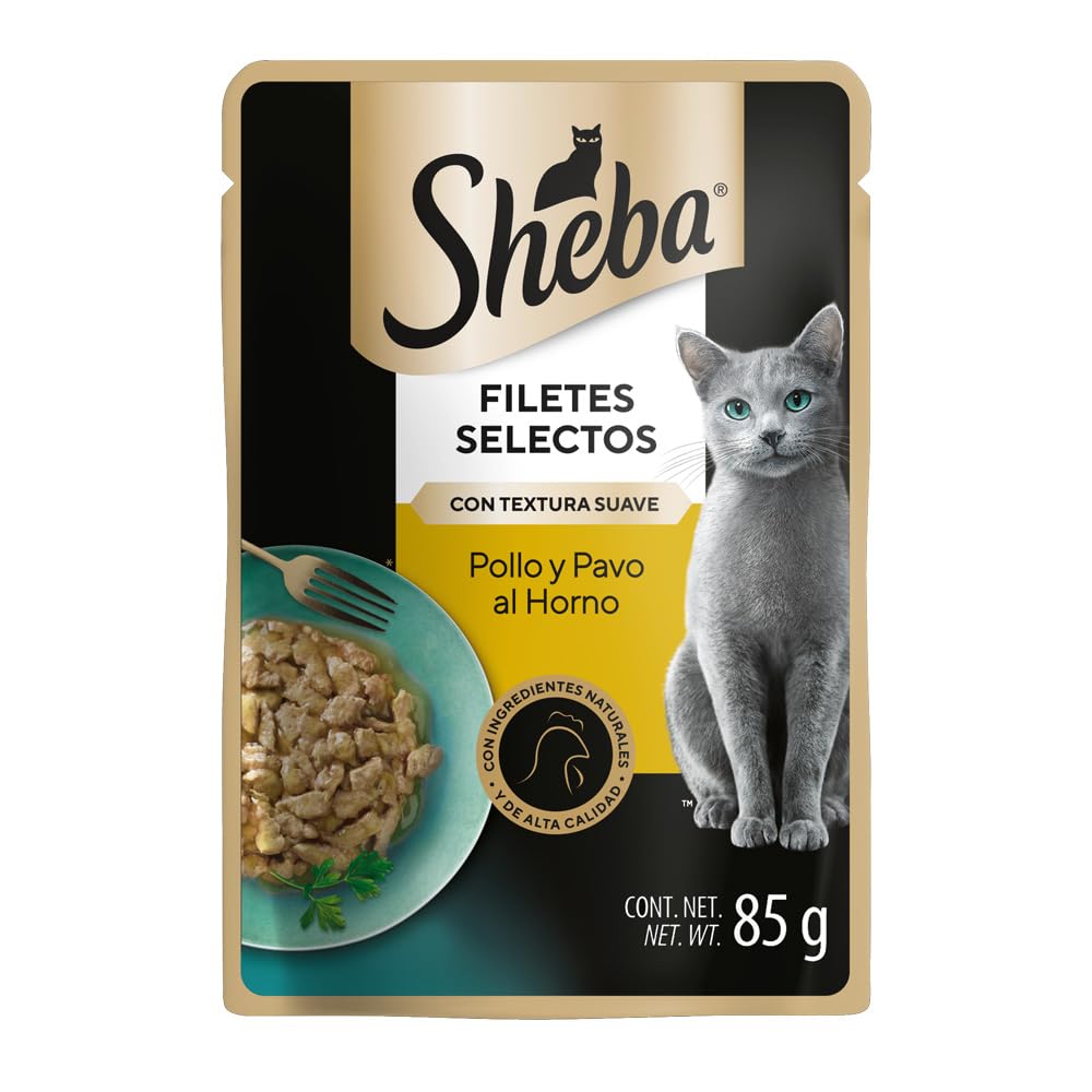 Sheba - Alimento Húmedo para Gatos Adultos, Sabor Pavo y Pollo Al Horno, Paquete de 24 Unidades, 85g c/u.