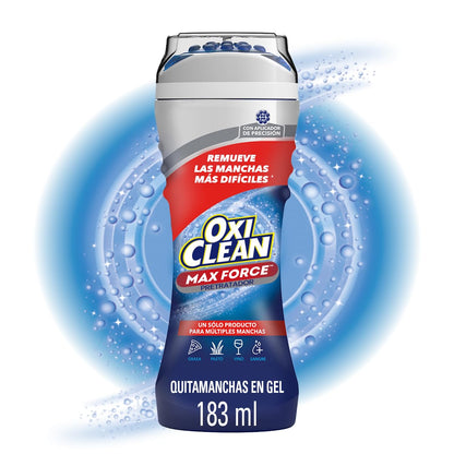 OxiClean Quitamanchas en Gel Max Force 183 ml. Remueve las Manchas más Difíciles: Grasa, Pasto, Vino y Sangre con un Solo Producto. Con Aplicador de Precisión. Seguro para Ropa Blanca y de Color