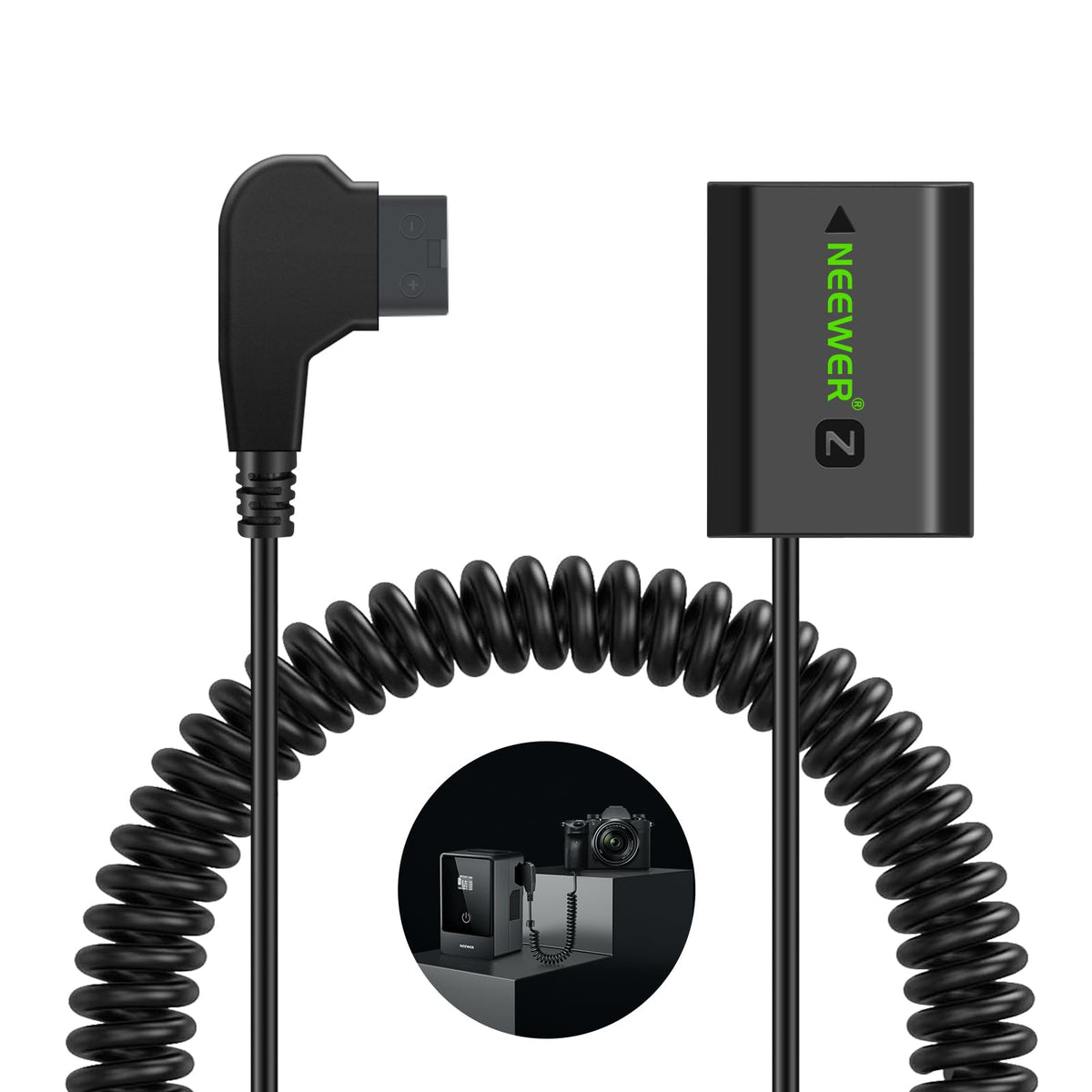 NEEWER D Tap to NP-FZ100 Batería Simulada con Cable para V Mount Batería, Fuente de Alimentación Estable para Sony ZV-E1 A1 A7 III A7 IV A7C II R III IV V A7S III A9 II A6600 A6700 FX3 FX30, VP-FZ100