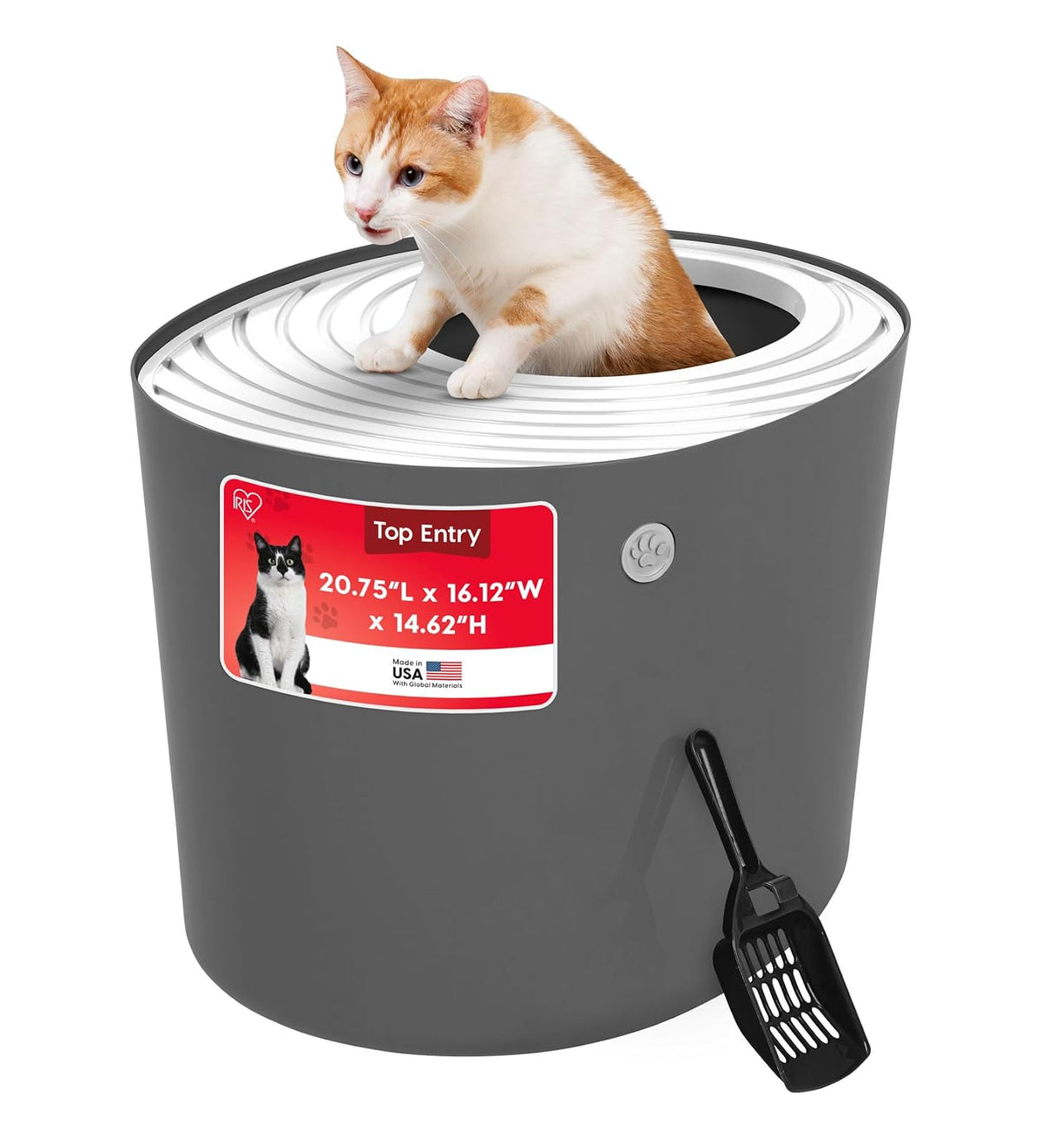 IRIS USA Arenero para Gato con Entrada Superior y Pala - Gris - Entrada superior