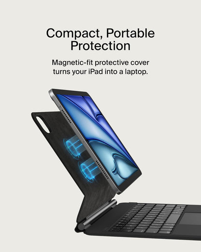 Belkin Pro - Funda para teclado con soporte magnético, teclado Bluetooth retroiluminado, controles multigestos, compatibilidad magnética de almacenamiento de Apple Pencil y teclas multimedia para iPad