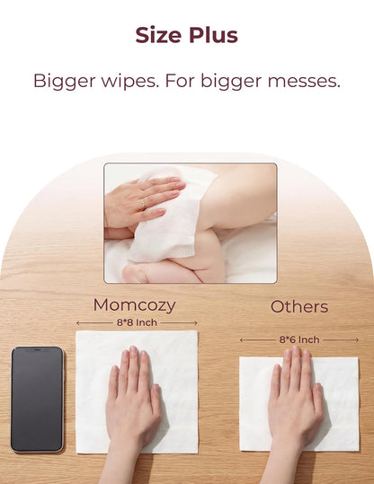 Momcozy - Toallitas de bebé de tamaño extragrande, 99% a base de agua, sin perfume e hipoalergénico, toallitas limpiadoras e hidratantes para piel sensible, 8 paquetes de tapa abatible (480 toallitas