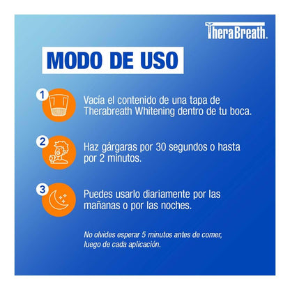 TheraBreath Enjuague Bucal sin Alcohol Whitening, Menta Brillante 473 ml. | Elimina y Previene Manchas en los Dientes. Aliento Fresco, Fórmula sin Peróxido, De Uso Diario. Desarrollado por Dentistas