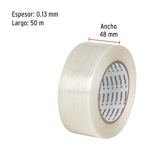 Truper CFI-48, Cinta flejadora con filamentos 48 mm x 50 m color transparente