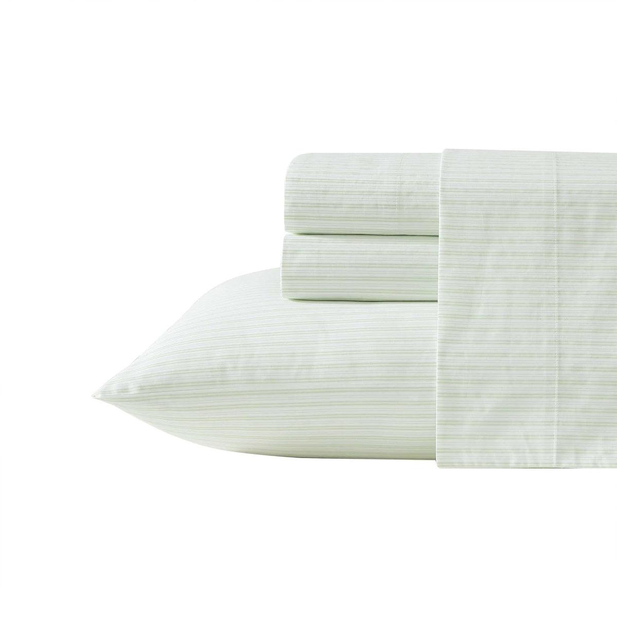 Laura Ashley - Juego de sábanas tamaño King, sábanas de percal de algodón crujientes y Frescas, Bolsillos Profundos, Ropa de Cama a Rayas con sábana Bajera Ajustada y Fundas de Almohada a Juego