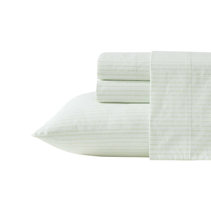 Laura Ashley - Juego de sábanas tamaño King, sábanas de percal de algodón crujientes y Frescas, Bolsillos Profundos, Ropa de Cama a Rayas con sábana Bajera Ajustada y Fundas de Almohada a Juego
