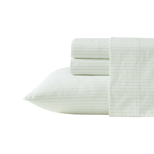 Laura Ashley - Juego de sábanas tamaño King, sábanas de percal de algodón crujientes y Frescas, Bolsillos Profundos, Ropa de Cama a Rayas con sábana Bajera Ajustada y Fundas de Almohada a Juego