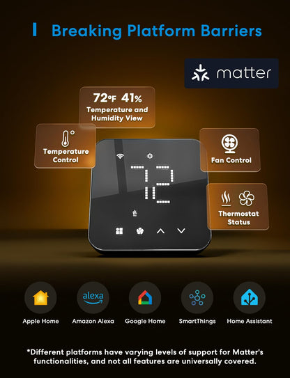Termostato Inteligente meross para el hogar, termostato WiFi Funciona con Materia, Alexa, Apple Home, Google Assistant, App & Voice Control, programación de 7 x 24 Horas, Ahorro de energía, Requiere