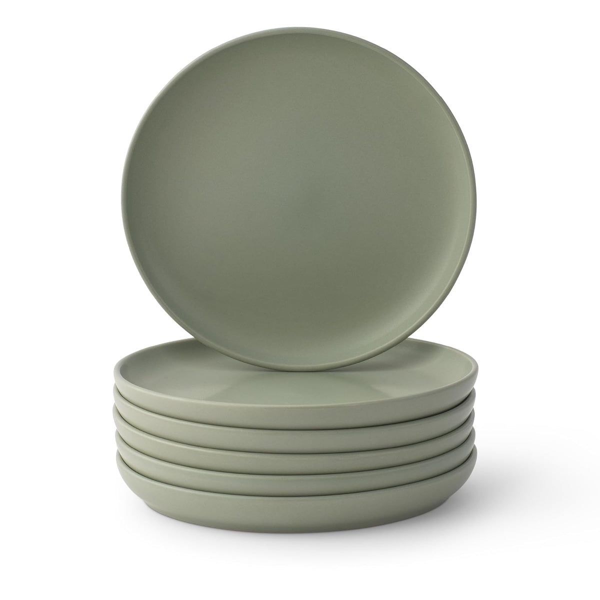 JoyJolt Mesa Platos de ensalada de gres redondos, 8 pulgadas, platos de almuerzo aptos para lavaplatos y microondas, juego de 6 platos de cocina rústicos modernos, platos de cocina para aperitivos