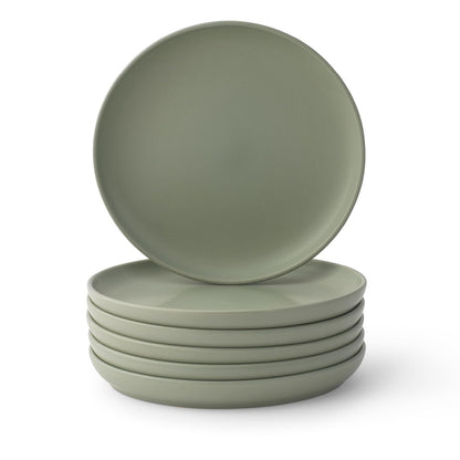 JoyJolt Mesa Platos de ensalada de gres redondos, 8 pulgadas, platos de almuerzo aptos para lavaplatos y microondas, juego de 6 platos de cocina rústicos modernos, platos de cocina para aperitivos