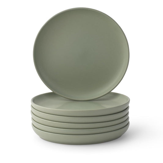 JoyJolt Mesa Platos de ensalada de gres redondos, 8 pulgadas, platos de almuerzo aptos para lavaplatos y microondas, juego de 6 platos de cocina rústicos modernos, platos de cocina para aperitivos