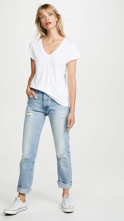Splendid Playera de Manga Corta con Cuello en V para Mujer