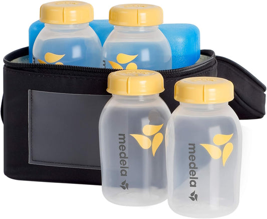 Medela | Hielera para Leche Materna | Contiene: 1 hielera, 1 elemento refrigerante, 4 botellas de 5 oz / 150 ml con tapas