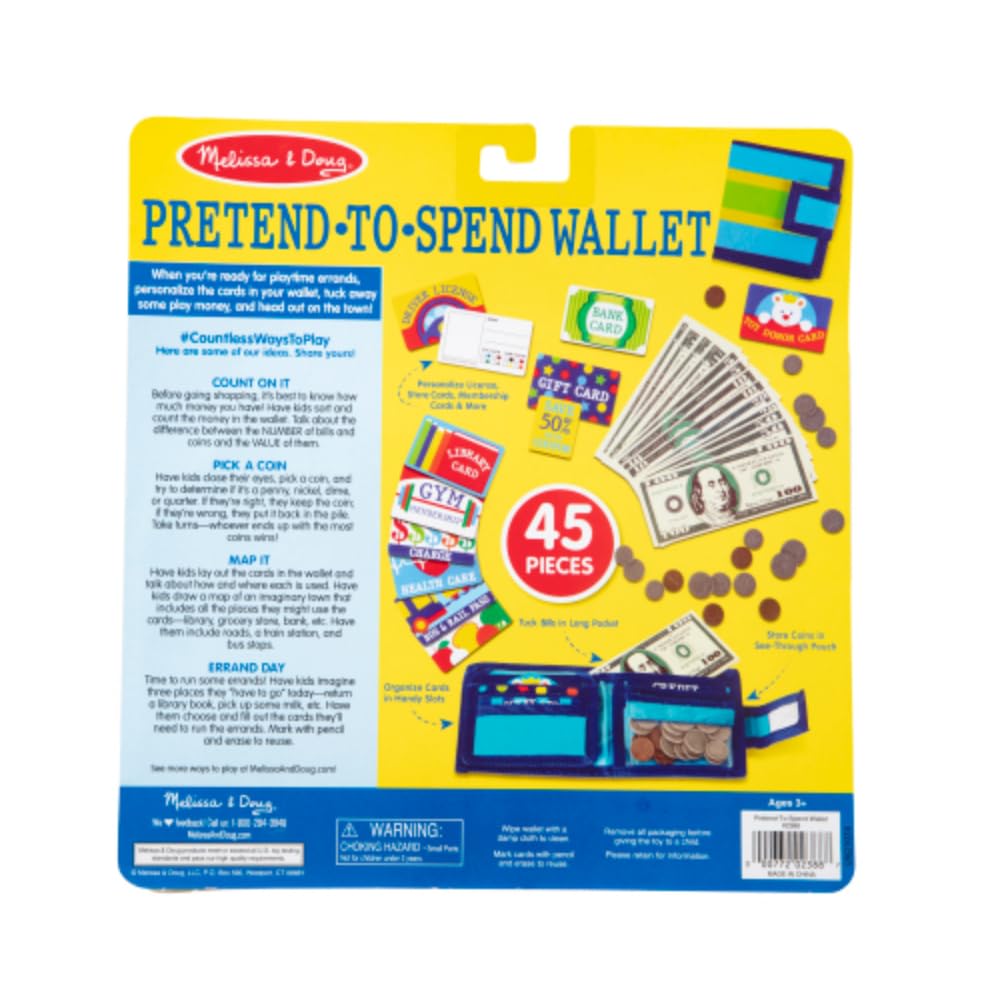Melissa & Doug Billetera para Simular-Hacer-Gastos, Juguete de Simulación de Compras, más de 40 Piezas