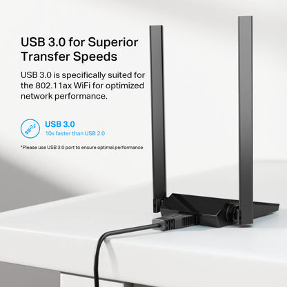 TP-Link Archer TX20U Plus Adaptador USB wifi6 para PC AX1800Mbps, 2* Antenas WiFi de Alta Ganancia 5dBi, Compatible con Win 10-11