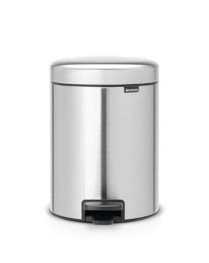 BRABANTIA | Bote de Basura con Pedal NewIcon | 5 L | 29 x 20.5 cm | Acero Plata | Cierre Suave | Ideal para Baño y Oficina | Mod. 112102 - Multicolor - 5 L