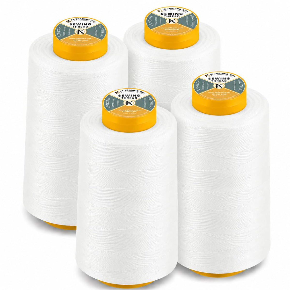 AK-Trading 4-Pack WHITE Serger Cone Thread (6000 yards each) of Polyester thread for Sewing, Quilting, Serger #651 - WHITE
