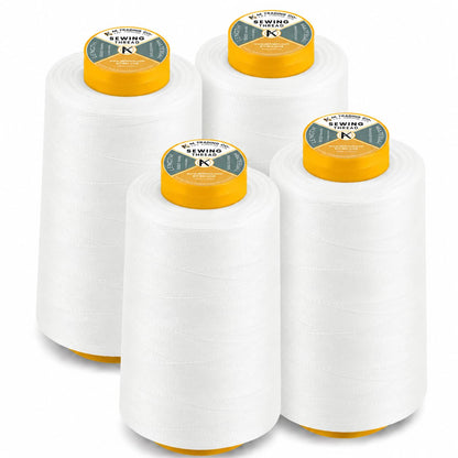 AK-Trading 4-Pack WHITE Serger Cone Thread (6000 yards each) of Polyester thread for Sewing, Quilting, Serger #651 - WHITE