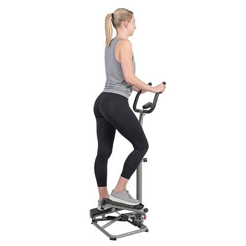 Sunny Health & Fitness Mini Stepper Giratorio Smart con Manillar | Giro Lateral, 160 kg, App SunnyFit, Altura Ajustable, Escaladora Hidráulica, Pantalla LCD, Soporte Dispositivo