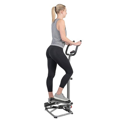 Sunny Health & Fitness Mini Stepper Giratorio Smart con Manillar | Giro Lateral, 160 kg, App SunnyFit, Altura Ajustable, Escaladora Hidráulica, Pantalla LCD, Soporte Dispositivo