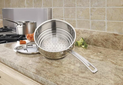 Cuisinart MCP22-24N MultiClad Pro - Sartén abierto de acero inoxidable, Limpiador de vapor de acero inoxidable con cubierta, Acero inoxidable, Fits 2,3 and 4-Quart Pans, 1