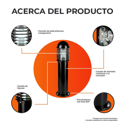 Tecnolite Mini Poste Exterior 60 W Máx, Base E27, IP45, 65 cm, Negro, H-410/N