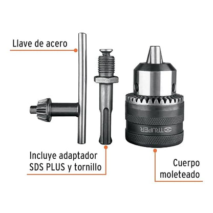 Truper BRO-1/2S Broquero con llave 1/2" con adaptador SDS Plus