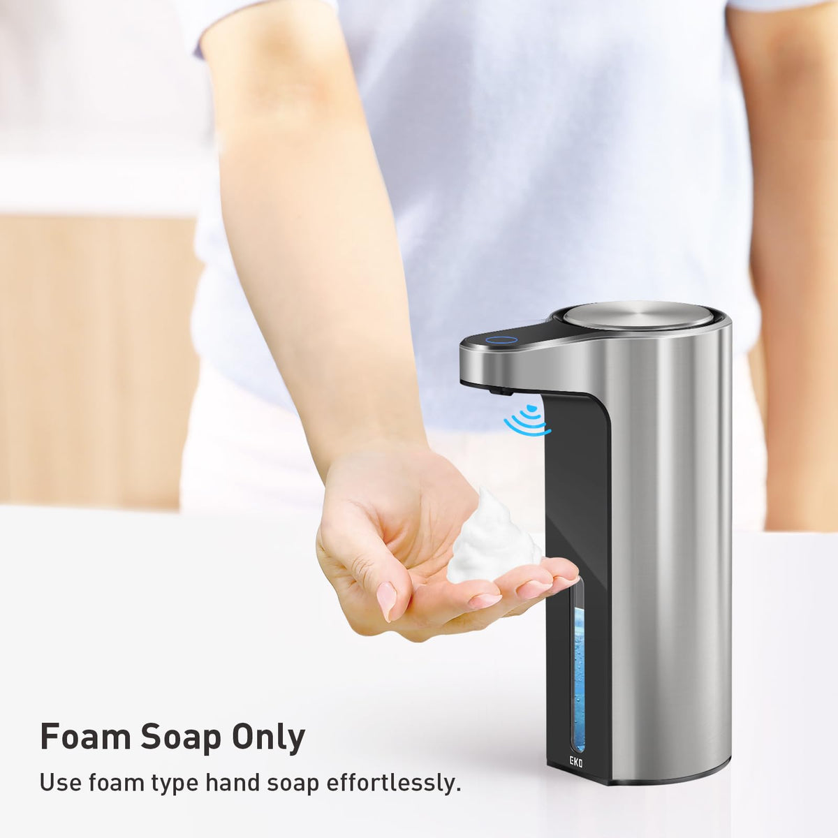 EKO - Dispensador automático de jabón espumoso, dispensador de jabón de Manos de Espuma sin Contacto para baño y Cocina, Resistente al Agua y Recargable, 105 onzas, diseño Moderno para hogares y